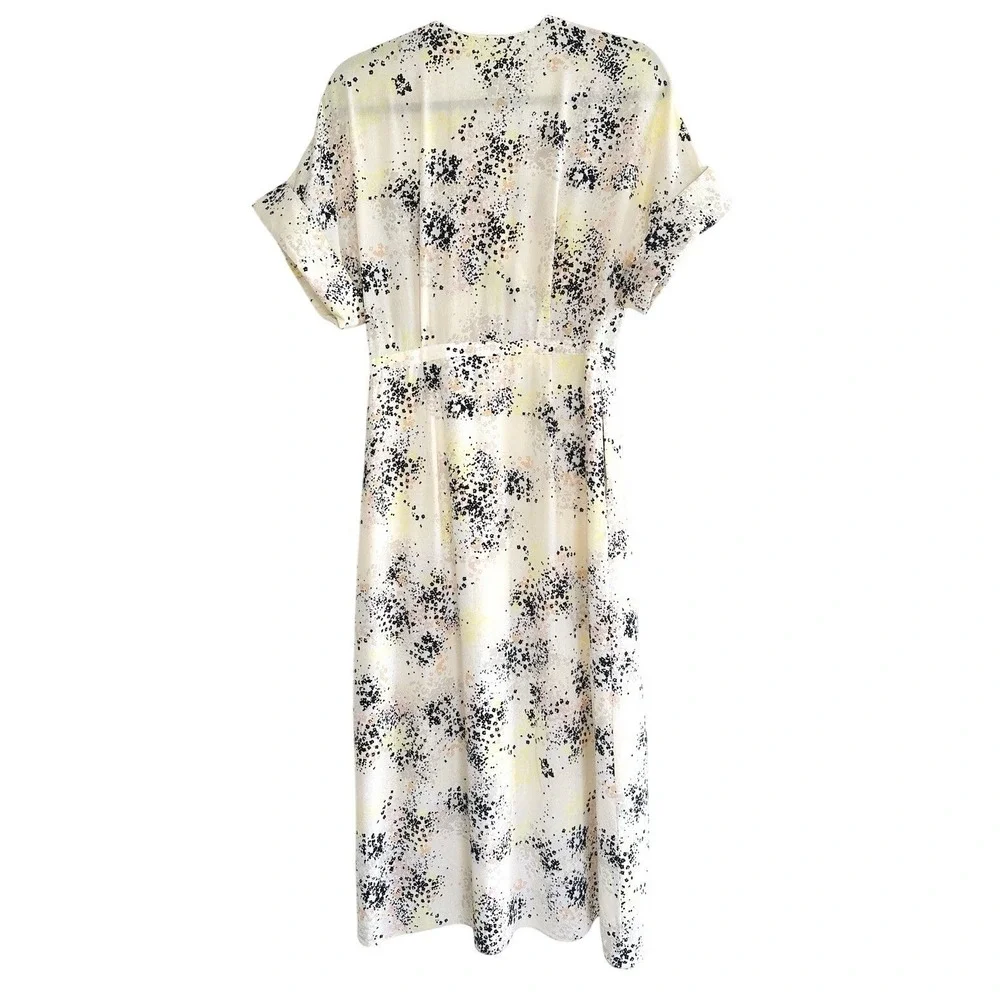 Equipment Tavine 100% Silk Wrap Dress Pockets Kimono Sleeve Abstract Floral Sz 4